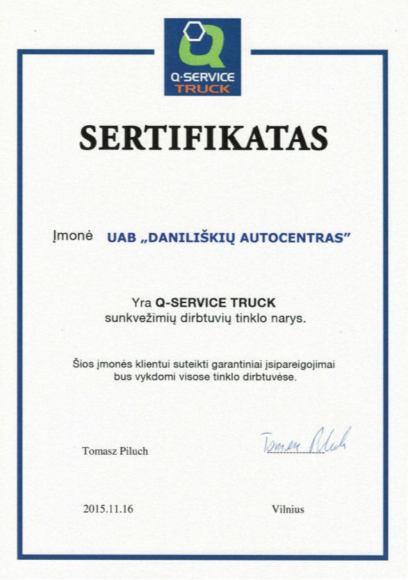Q-truck sertifikatas
